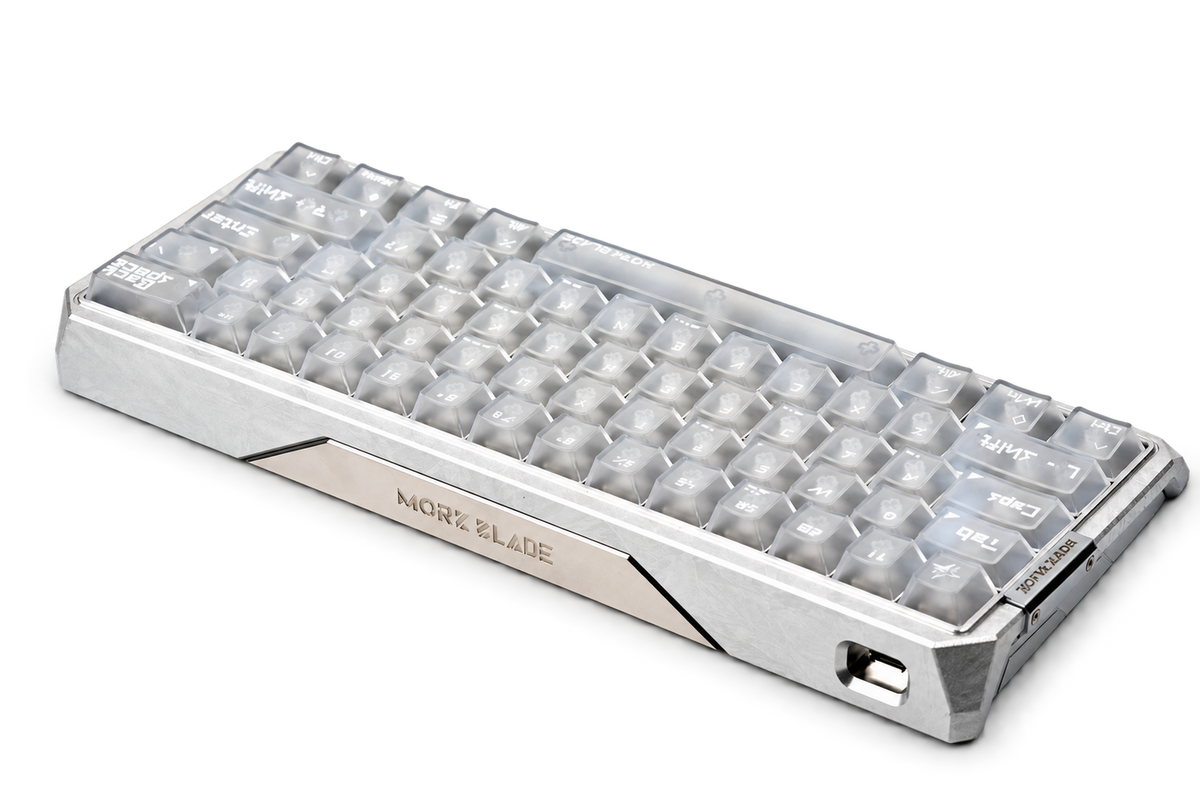 GH60 Silver Breath case assembled with translucent white keycaps, isolated with a soft shadow.